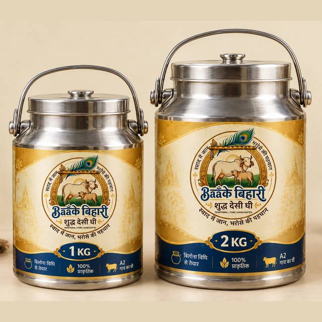 Banke Bihari A2 desi cow ghee, 1 kg and 2 kg steel cans