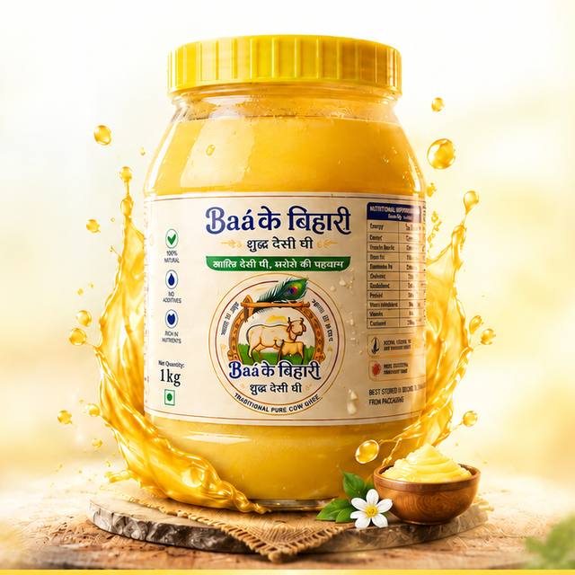 Banke Bihari Premium Desi Cow Ghee 1 kg jar, our leading brand, lab tested